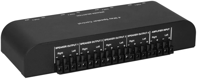 Alt view image 2 of 4 - XtremPro 2 or 4 Way Speaker Switch, 1 in 2 Out or 1 in 4 Out Way Pair Stereo Speaker Selector W/Screw Type Connections Metal Non-Slip Box - 61051 (1 x 4 Way)