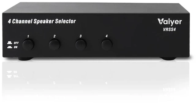 Main image of Vaiyer 4-Channel Speaker Selector Switch Box | 600W Max Multi-Room Speaker Distribution System with Impedance Protection, Connect Up to 4 Pairs of Speakers to One Amplifier