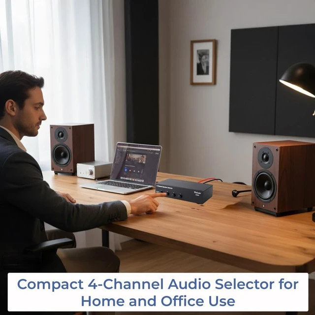 Alt view image 2 of 7 - Vaiyer 4-Channel Speaker Selector Switch Box | 600W Max Multi-Room Speaker Distribution System with Impedance Protection, Connect Up to 4 Pairs of Speakers to One Amplifier