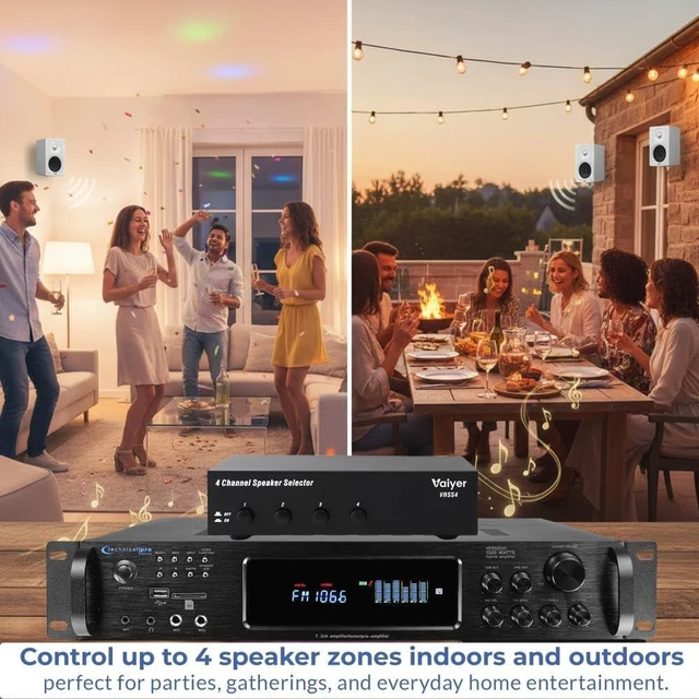 Alt view image 5 of 7 - Vaiyer 4-Channel Speaker Selector Switch Box | 600W Max Multi-Room Speaker Distribution System with Impedance Protection, Connect Up to 4 Pairs of Speakers to One Amplifier