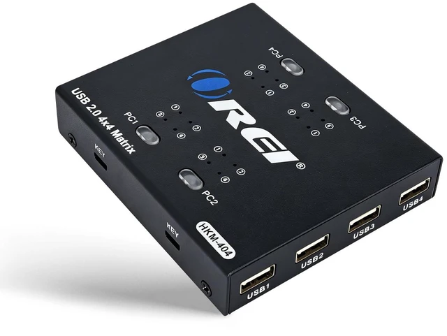 Main image of OREI 4x4 USB Matrix Switch USB 2.0, Multi-OS, Dual Switching, 4X USB Cable | USB Matrix, KVM Switches Plug & Play, Share 4 USB Devices Across 4 PCs, Keyboard, Mouse, Printer, Webcam Support