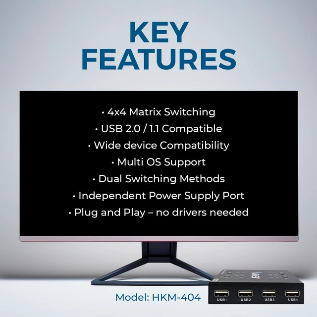 Alt view image 7 of 7 - OREI 4x4 USB Matrix Switch USB 2.0, Multi-OS, Dual Switching, 4X USB Cable | USB Matrix, KVM Switches Plug & Play, Share 4 USB Devices Across 4 PCs, Keyboard, Mouse, Printer, Webcam Support