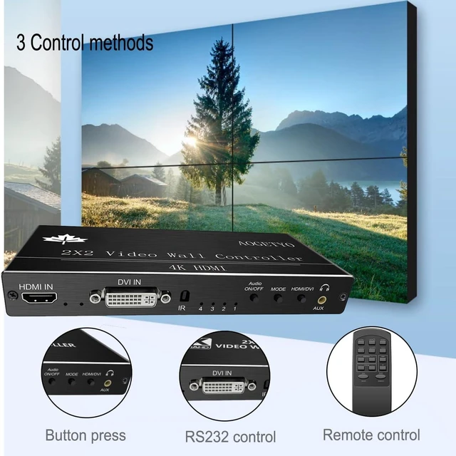 Alt view image 6 of 7 - Video Wall Controller2x2 4k,HDMI & DVI 4k Input Makes 4 TV Screens Into 1 Video Wall Display, 180° Rotate, Extra Audio, IR Remote &RS232+Button Press, Video Wall Controller 1x2,1x3,1x4,2x1,3x1x4x1