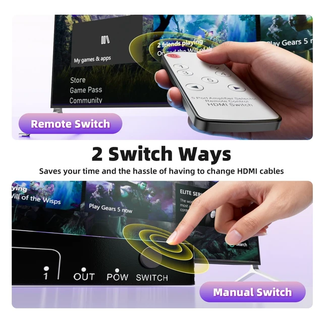 Alt view image 6 of 7 - 4K@240Hz ALYYDBG HDMI 2.1 Switch 5 in 1 Out Support 3D HDR10+ HDCP 2.3 VRR | Compatible with PS5/4 Xbox Nienteen Switch Roku Fire Stick Apple TV to Connect your TV Monitor Projector