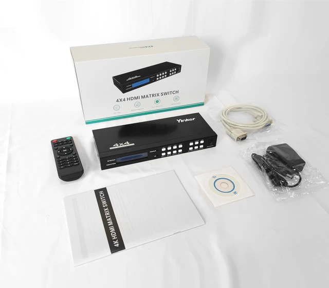 Alt view image 7 of 7 - Yinker 4K HDMI Matrix Switch 4x4, HDMI Matrix Switcher/Splitter 4 in 4 Out with Backlit Button, Support 4K@30Hz 4:4:4, IR Remote & RS232 Control, HDCP, EDID, RGB, YUV(Downscale 4K & 1080P Together)