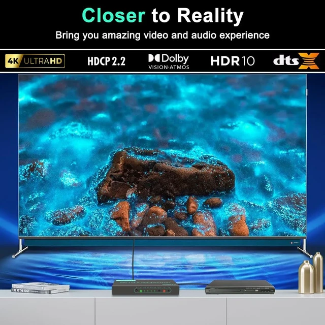 Alt view image 3 of 7 - SkycropHD 4K@60Hz HDMI Switch 5 in 1 Out HDMI 2.0 Switcher Box with Remote | Support PS4, Xbox, PC, TV, Monitor, Auto Switch, HDR10, CEC, Dolby Vision & Dolby Atmos