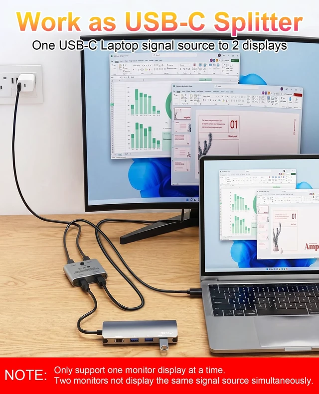 Alt view image 4 of 7 - 8K USB C Switch, Bi-Directional USB C Switcher for 2 Computers - 8K@60Hz/4K@120Hz Video + 100W PD Charging + 10Gbps Data Transfer, 1 in 2 Out / 2 in 1 Out USB C Splitter Switch with Power Cable