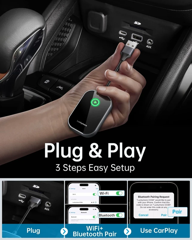 Alt view image 2 of 7 - Quick and Easy Wireless CarPlay: Enjoy hassle-free wireless CarPlay with a simple plug-and-play design. Just plug the wireless carplay