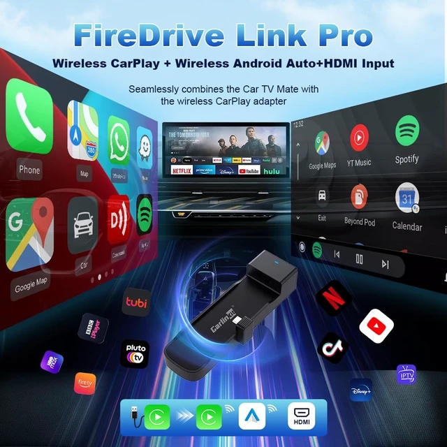Alt view image 2 of 7 - Carlinkit FireDrive Link Pro Car TV Converter, Wireless CarPlay Adapter with HDMI for Fire TV Stick Streaming, Convert Wired CarPlay to Wireless Android Auto & Apple CarPlay Dongle, Plug & Play