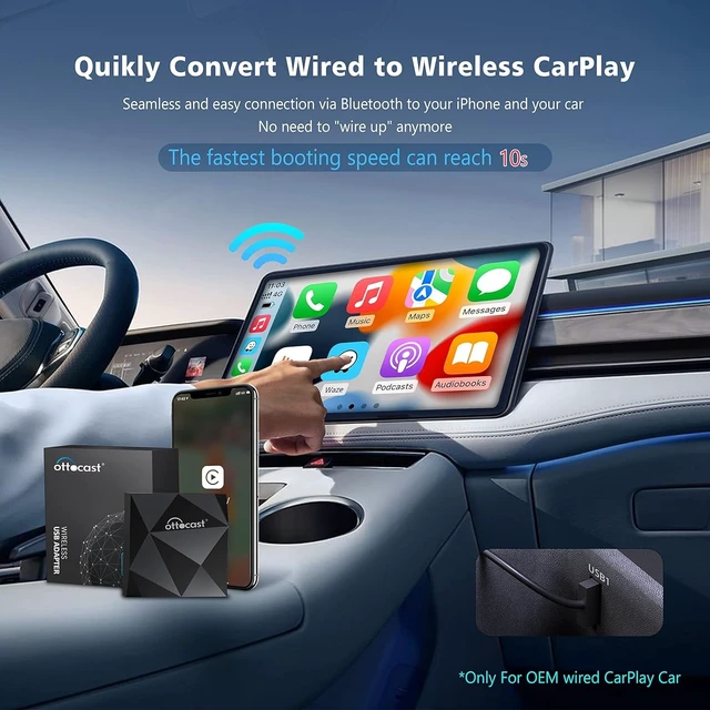 Alt view image 2 of 7 - OTTOCAST U2-AIR Wireless CarPlay Adapter for iPhone,Retains Factory Control