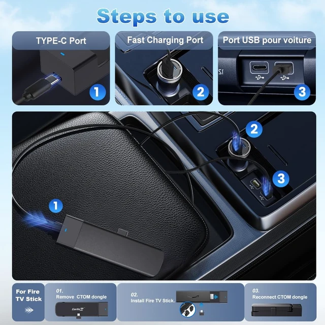 Alt view image 6 of 7 - Carlinkit FireDrive Link Pro Car TV Converter, Wireless CarPlay Adapter with HDMI for Fire TV Stick Streaming, Convert Wired CarPlay to Wireless Android Auto & Apple CarPlay Dongle, Plug & Play