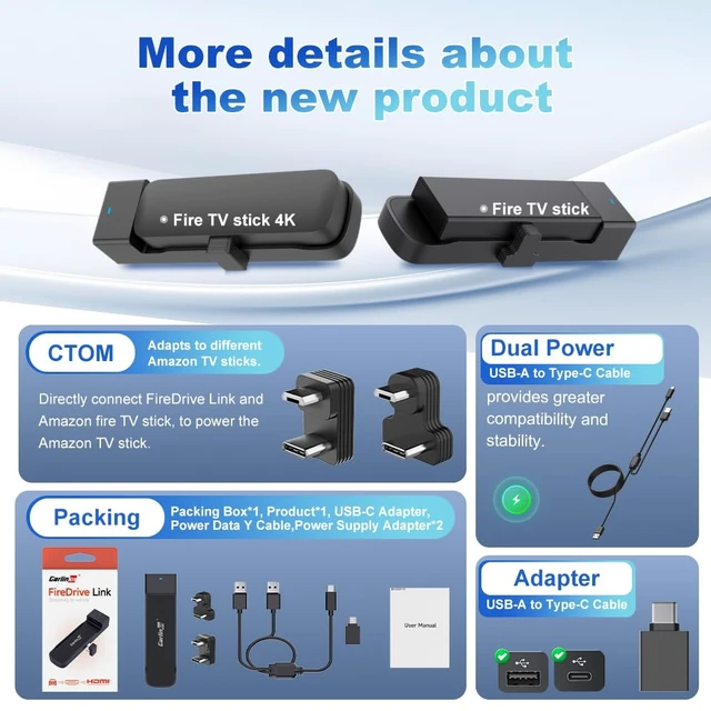 Alt view image 7 of 7 - Carlinkit FireDrive Link Pro Car TV Converter, Wireless CarPlay Adapter with HDMI for Fire TV Stick Streaming, Convert Wired CarPlay to Wireless Android Auto & Apple CarPlay Dongle, Plug & Play