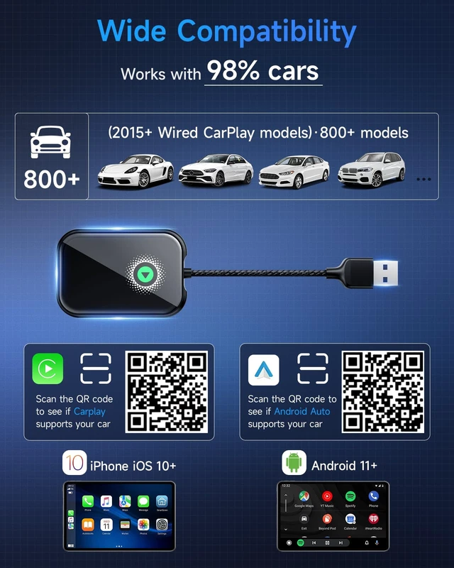 Alt view image 7 of 7 - AweEos Smarter CarPlay Pro 2-in-1 Wireless CarPlay & Android Auto Adapter | WiFi 6 & BT 5.4, Zero Latency Real-time Transmission, 5s Auto-Reconnect, Plug & Play, 98% Cars Compatible (2015+)