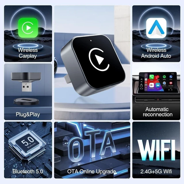 Alt view image 6 of 7 - Wireless CarPlay Adapter for iPhone, Android, 2026 Upgrade Convert Wired to Wireless Apple CarPlay Adapter, Mini Size USB Stable Control, Plug and Play