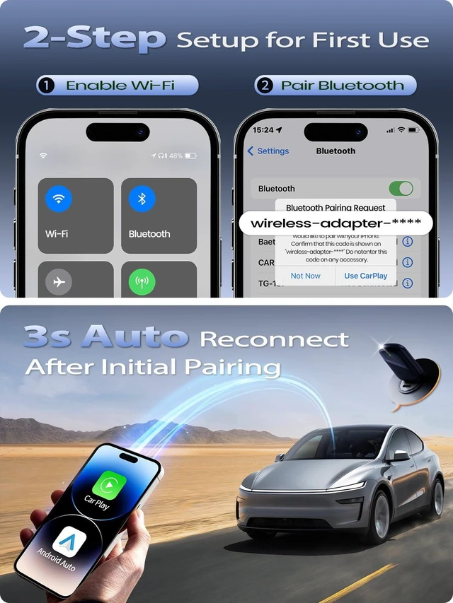 Alt view image 7 of 7 - Mini Wireless CarPlay Adapter for iPhone & Android Auto - Wired to Wireless | Gold-Plated USB Dongle, Fast Stable Connection, Auto Reconnect in 3 Seconds