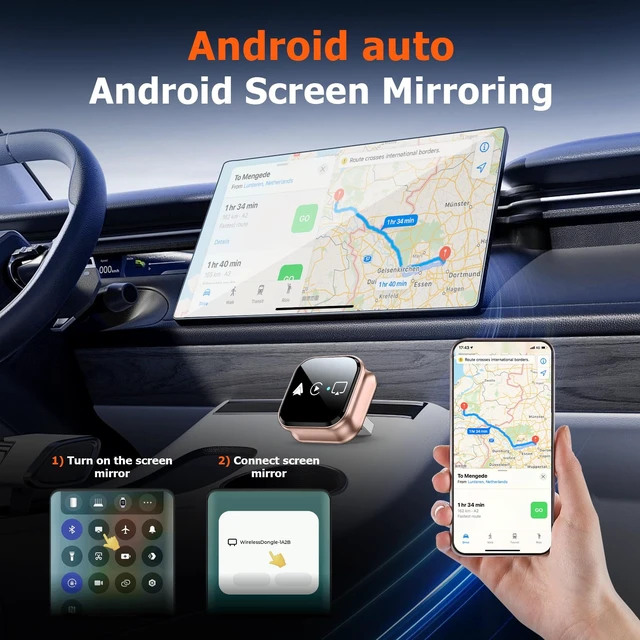 Alt view image 4 of 7 - 4-in-1 Wireless CarPlay Adapter & Android Auto Wireless Adapter, Converts Wired to Wireless CarPlay Dongle with AirPlay & Miracast Screen Mirroring, Plug and Play Carplay Adapter for iPhone & Android