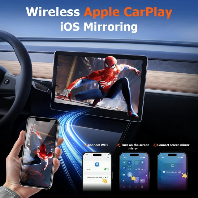 Alt view image 5 of 7 - 4-in-1 Wireless CarPlay Adapter & Android Auto Wireless Adapter, Converts Wired to Wireless CarPlay Dongle with AirPlay & Miracast Screen Mirroring, Plug and Play Carplay Adapter for iPhone & Android