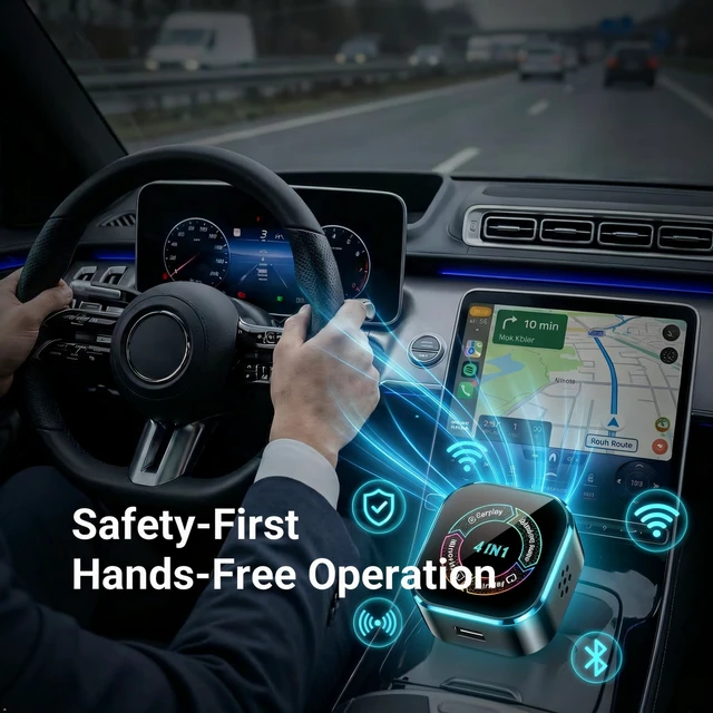 Alt view image 3 of 7 - Wireless CarPlay Adapter Screen Mirror, Mini 4 in 1 Wired to Wireless Dongle for CarPlay/Android Auto, Mirror Cast for iOS & Android Phone, Lower Latency, Plug & Play with USB A/USB C Port