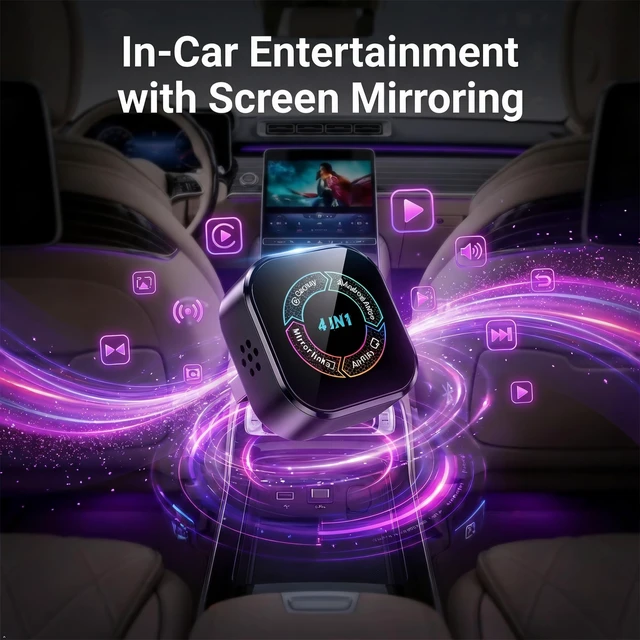 Alt view image 4 of 7 - Wireless CarPlay Adapter Screen Mirror, Mini 4 in 1 Wired to Wireless Dongle for CarPlay/Android Auto, Mirror Cast for iOS & Android Phone, Lower Latency, Plug & Play with USB A/USB C Port