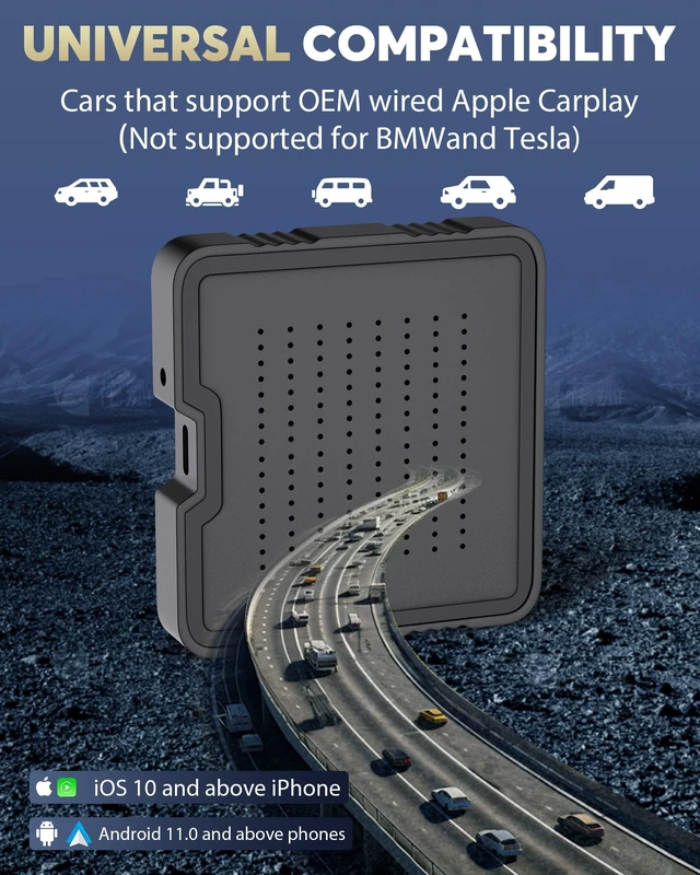 Alt view image 6 of 6 - HGLEQ 2-in-1 Wireless CarPlay Adapter for Streaming Netflix/YouTube/TikTok/TF Card, 2025 Magic Video AI Box & Android Auto Dongle, Plug & Play, Fit with iPhone 8+/iOS10+/Android 11+