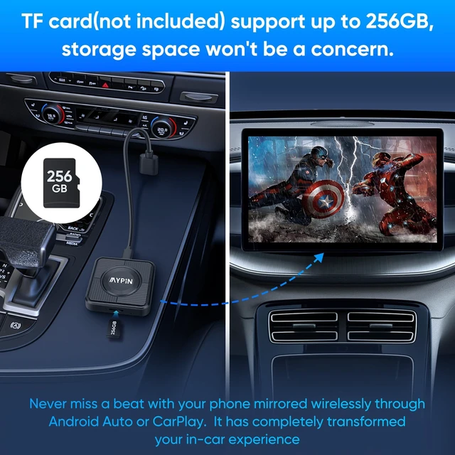 Alt view image 4 of 7 - Upgraded Wireless CarPlay Adapter,Support Netflix YouTube, Plug & Play | 3-in-1 Wireless Carplay & Android Auto& Video Adapter, Support TF Card,USB Type C, USB Type A Compatible with iPhone &Android