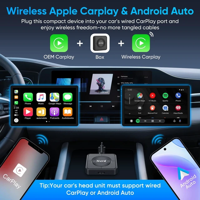 Alt view image 2 of 7 - Upgraded Wireless CarPlay Adapter,Support Netflix YouTube, Plug & Play | 3-in-1 Wireless Carplay & Android Auto& Video Adapter, Support TF Card,USB Type C, USB Type A Compatible with iPhone &Android