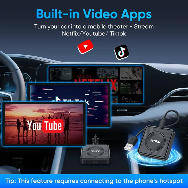 Alt view image 3 of 7 - Upgraded Wireless CarPlay Adapter,Support Netflix YouTube, Plug & Play | 3-in-1 Wireless Carplay & Android Auto& Video Adapter, Support TF Card,USB Type C, USB Type A Compatible with iPhone &Android