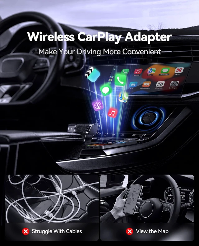 Alt view image 6 of 7 - Wireless CarPlay & Android Auto Adapter, Convert Wired to Wireless | Fast Auto Reconnect, Plug & Play for Factory Wired CarPlay Vehicles, Compatible with Most Cars 2016+, Black