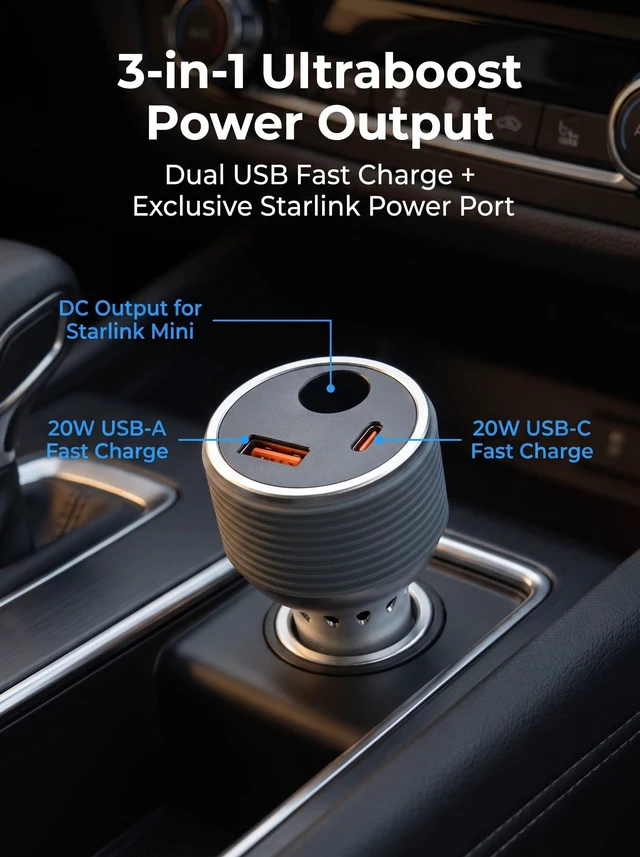 Alt view image 7 of 7 - FOMHO for Starlink Mini Digital Display Power Car Adapter, 3 in 1 with 12-24V to 30V DC Step Up Converter with 45W PD USB-C & 18W USB-A Ports, for Car RV Truck Boat Off-Grid Travel