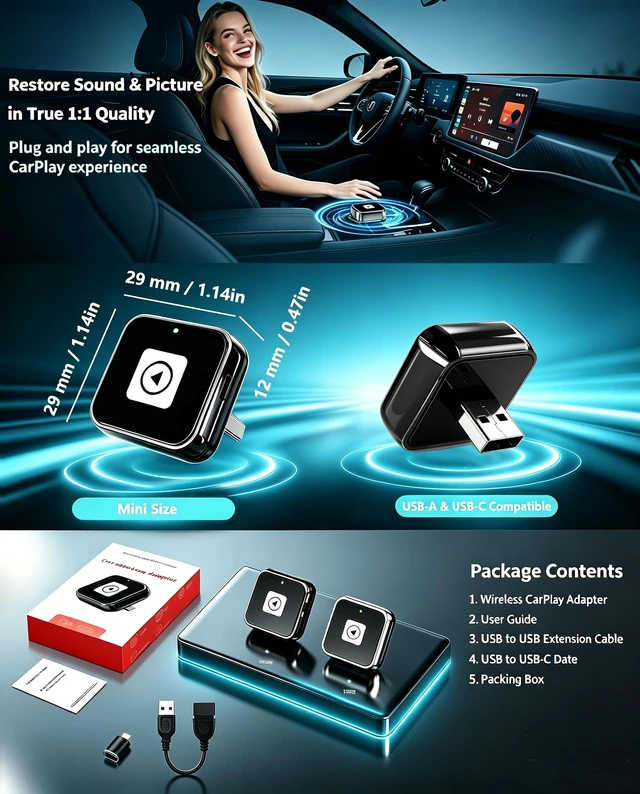 Alt view image 6 of 7 - Wireless CarPlay Adapter for Apple iPhone & Android Auto Dongle | Mini USB Bluetooth Car Adapter, Wired to Wireless, Fast Auto-Connect, Easy Setup Plug and Play for Apple CarPlay/Android