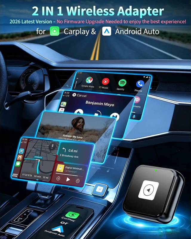 Alt view image 2 of 7 - Wireless CarPlay Adapter for Apple iPhone & Android Auto Dongle | Mini USB Bluetooth Car Adapter, Wired to Wireless, Fast Auto-Connect, Easy Setup Plug and Play for Apple CarPlay/Android