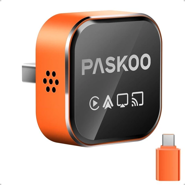Main image of PASKOO Wireless CarPlay Adapter for Apple iPhone & Android Phones | CarPlay Wireless with Screen Mirroring, WiFi 6 & Bluetooth 5.4,Zero Latency, Plug and Play for 1000+Vehicles with USB/USB-C