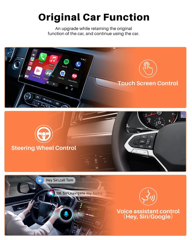 Alt view image 6 of 7 - PASKOO Wireless CarPlay Adapter for Apple iPhone & Android Phones | CarPlay Wireless with Screen Mirroring, WiFi 6 & Bluetooth 5.4,Zero Latency, Plug and Play for 1000+Vehicles with USB/USB-C