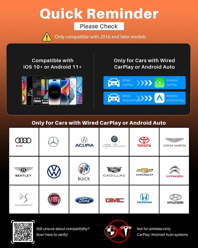 Alt view image 7 of 7 - PASKOO Wireless CarPlay Adapter for Apple iPhone & Android Phones | CarPlay Wireless with Screen Mirroring, WiFi 6 & Bluetooth 5.4,Zero Latency, Plug and Play for 1000+Vehicles with USB/USB-C