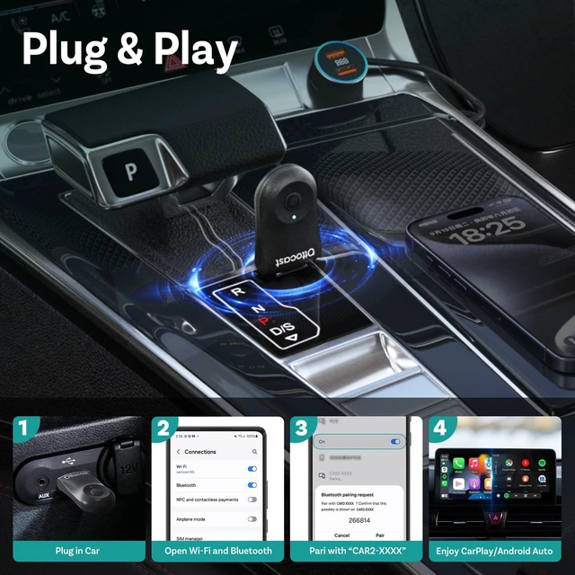 Alt view image 5 of 7 - OTTOCAST Mini Dongle Wireless CarPlay Adapter for iPhone & Android Auto Adapter 2-in-1 Convert Wired to Wireless Apple Car Play, Plug & Play, USB-C, Low Latency (2016+ Cars, iOS 10+/Android 11+)