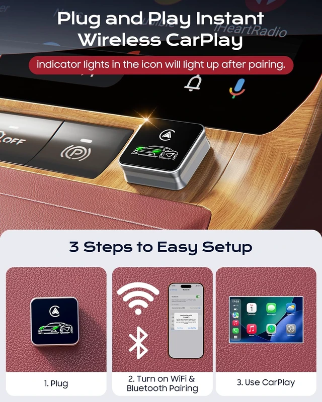 Alt view image 4 of 7 - Houflody Wireless CarPlay Adapter for iPhone Upgraded Chip, Converts Factory Wired CarPlay to Wireless Apple CarPlay with Stable Low-Latency Connection, Mini Plug-and-Play Design, GPS & Music, USB-A/C