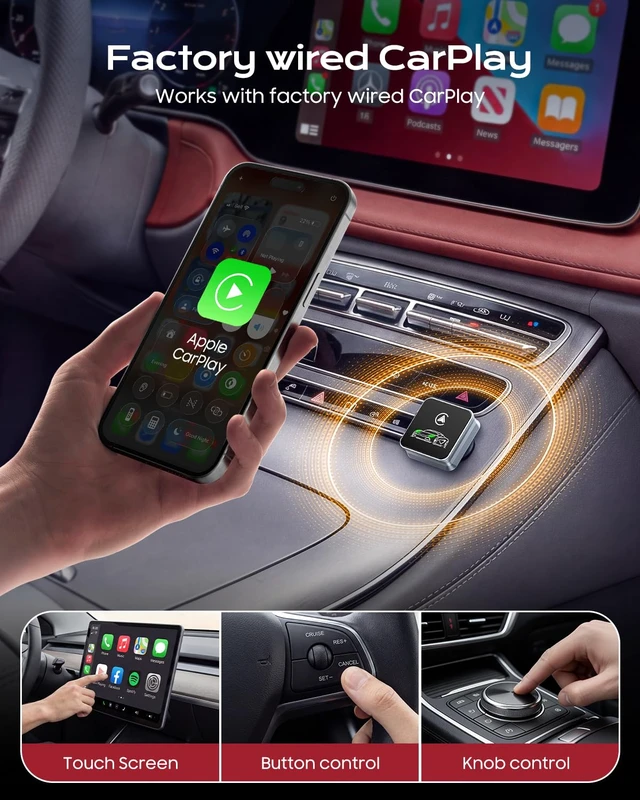 Alt view image 6 of 7 - Houflody Wireless CarPlay Adapter for iPhone Upgraded Chip, Converts Factory Wired CarPlay to Wireless Apple CarPlay with Stable Low-Latency Connection, Mini Plug-and-Play Design, GPS & Music, USB-A/C