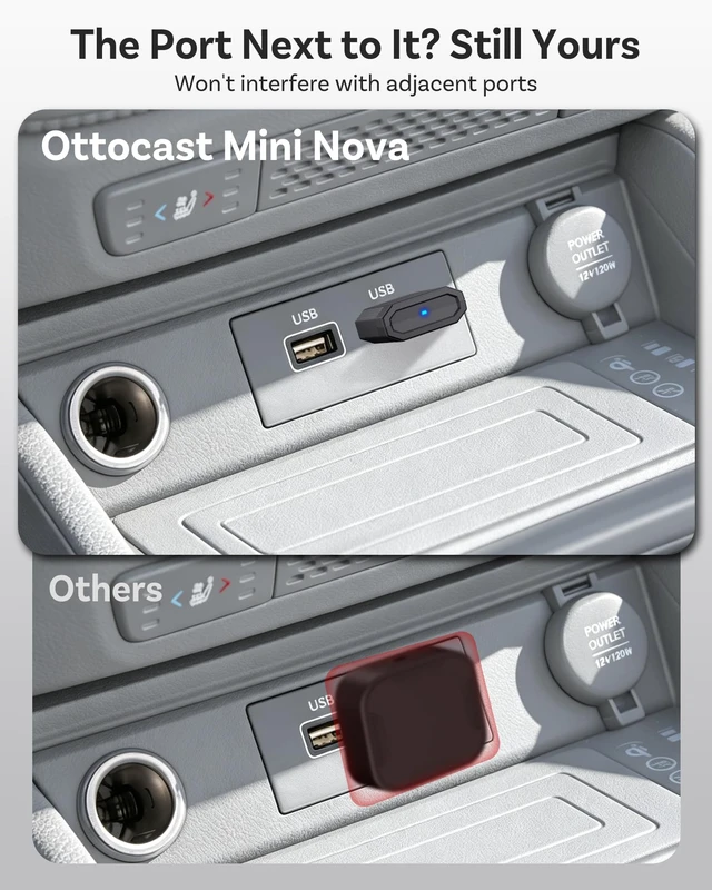 Alt view image 6 of 7 - OTTOCAST Mini Nova 2-in-1 Wireless CarPlay & Android Auto Adapter, Black | Ultra Slim, 2026 Upgraded Plug & Play Adapter, Features Built-in AI Assistance Including Claude, Gemini, and ChatGPT