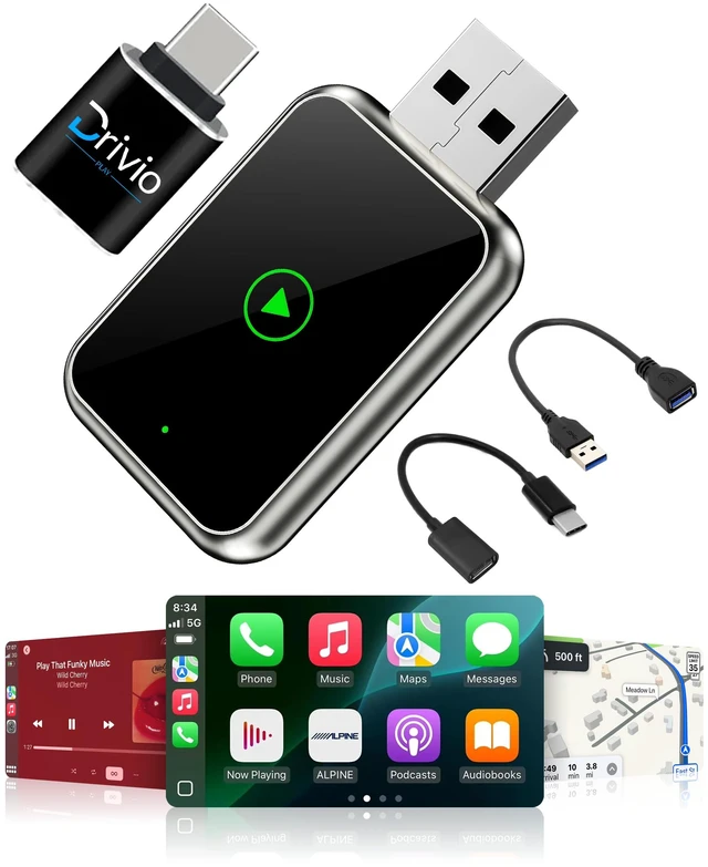 Main image of Drivio Wireless CarPlay Adapter for iPhone & Android Auto USB C & A | USB CarPlay Wireless Adapter, 2026 Bluetooth Car Play Dongle Apple Play for Car Accessories