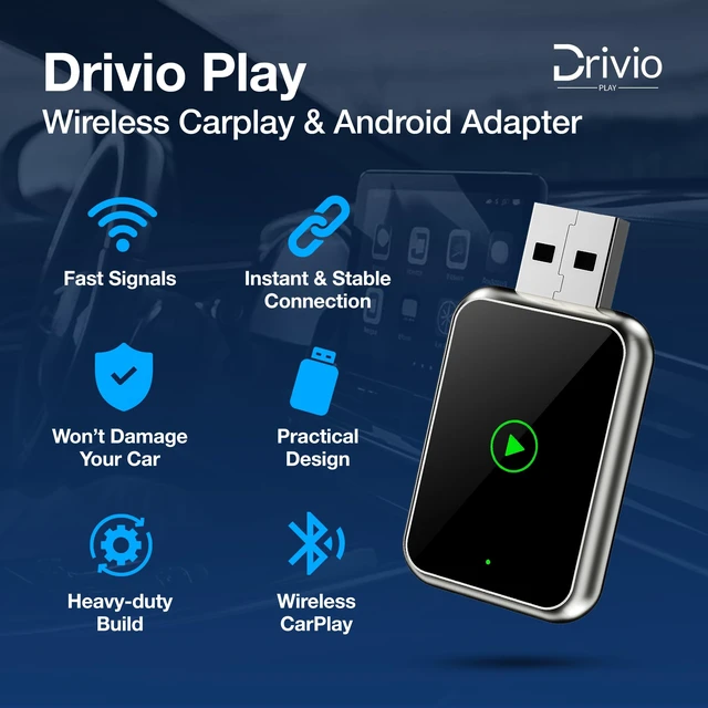 Alt view image 2 of 7 - Drivio Wireless CarPlay Adapter for iPhone & Android Auto USB C & A | USB CarPlay Wireless Adapter, 2026 Bluetooth Car Play Dongle Apple Play for Car Accessories