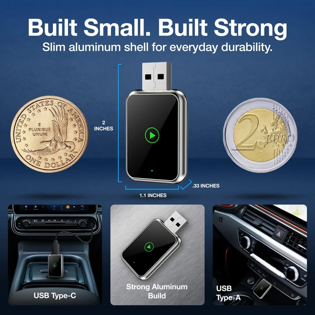 Alt view image 6 of 7 - Drivio Wireless CarPlay Adapter for iPhone & Android Auto USB C & A | USB CarPlay Wireless Adapter, 2026 Bluetooth Car Play Dongle Apple Play for Car Accessories