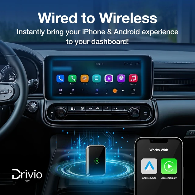 Alt view image 7 of 7 - Drivio Wireless CarPlay Adapter for iPhone & Android Auto USB C & A | USB CarPlay Wireless Adapter, 2026 Bluetooth Car Play Dongle Apple Play for Car Accessories
