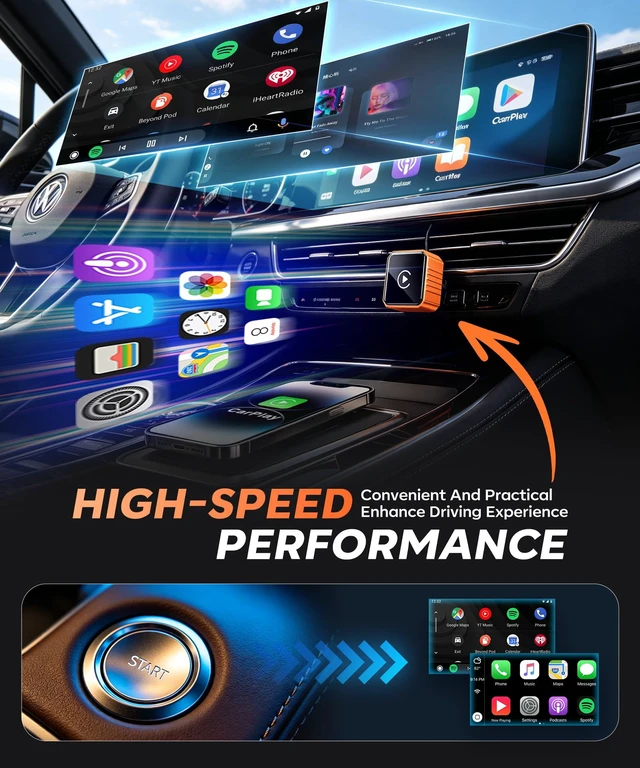 Alt view image 2 of 7 - Beyn Wireless CarPlay Adapter for iPhone & Android - Convert Wired to Wireless CarPlay & Android Auto - Dual-Band Zero Latency for iOS 10+ & Android 11+, Fits 2016+ Wired Cars
