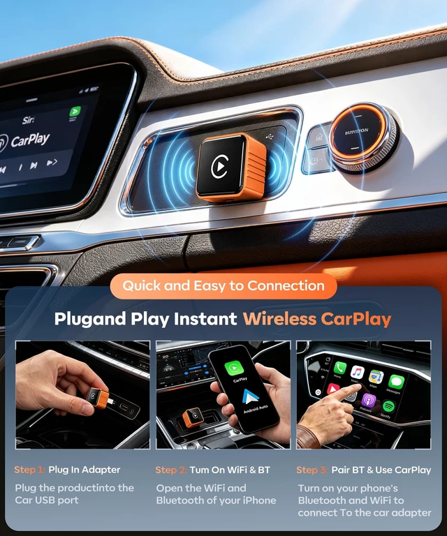 Alt view image 6 of 7 - Beyn Wireless CarPlay Adapter for iPhone & Android - Convert Wired to Wireless CarPlay & Android Auto - Dual-Band Zero Latency for iOS 10+ & Android 11+, Fits 2016+ Wired Cars