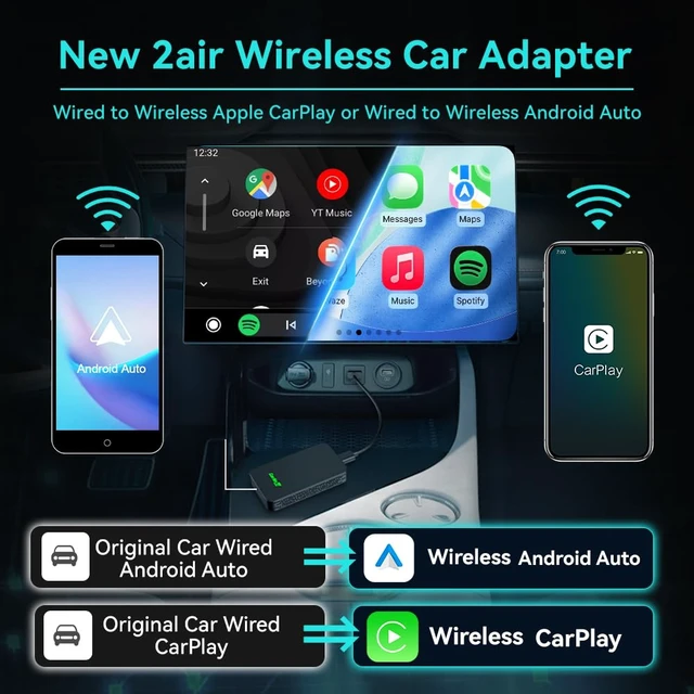 Alt view image 2 of 7 - Carlinkit 5.0 2air Wireless CarPlay Android Auto Adapter for OEM Wired Cars | Wired to Wireless,Plug & Play,2.4/5GHz Dual-WiFi,OTA Upgrade
