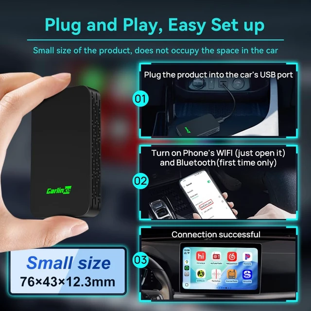 Alt view image 5 of 7 - Carlinkit 5.0 2air Wireless CarPlay Android Auto Adapter for OEM Wired Cars | Wired to Wireless,Plug & Play,2.4/5GHz Dual-WiFi,OTA Upgrade