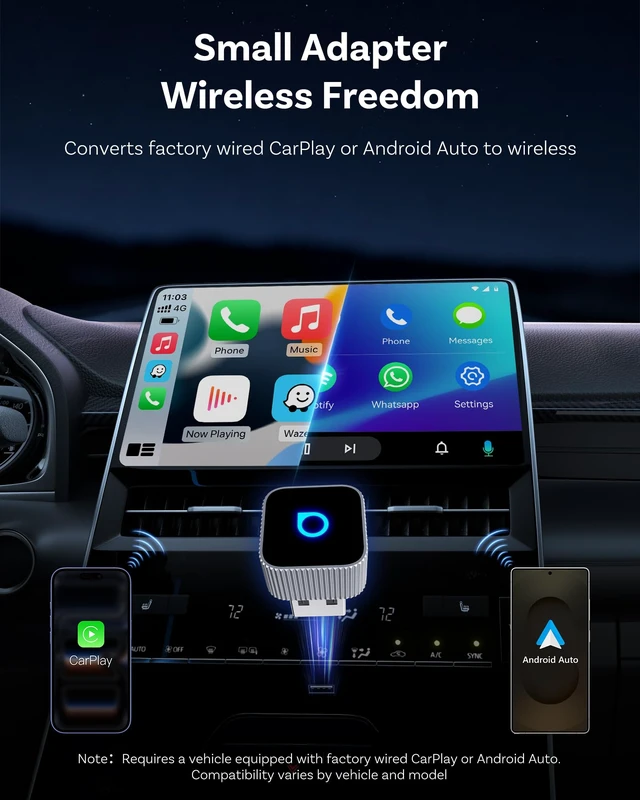 Alt view image 2 of 7 - OTTOCAST Mini Slim Wireless CarPlay & Android Auto Adapter Mini Cube 3.0 | USB-A/USB-C Dual Port, 5s Auto Connect, Plug & Play, Compact Design