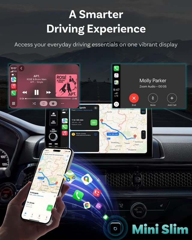Alt view image 3 of 7 - OTTOCAST Mini Slim Wireless CarPlay & Android Auto Adapter Mini Cube 3.0 | USB-A/USB-C Dual Port, 5s Auto Connect, Plug & Play, Compact Design