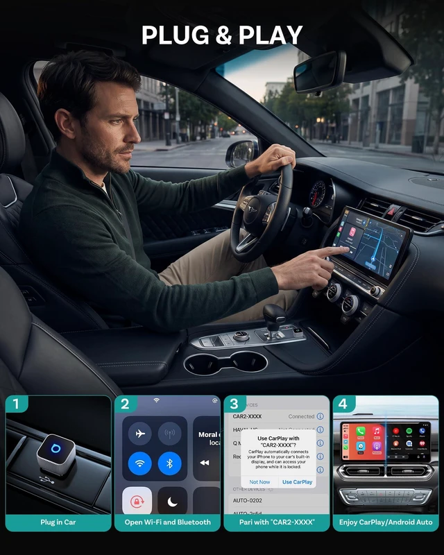 Alt view image 6 of 7 - OTTOCAST Mini Slim Wireless CarPlay & Android Auto Adapter Mini Cube 3.0 | USB-A/USB-C Dual Port, 5s Auto Connect, Plug & Play, Compact Design