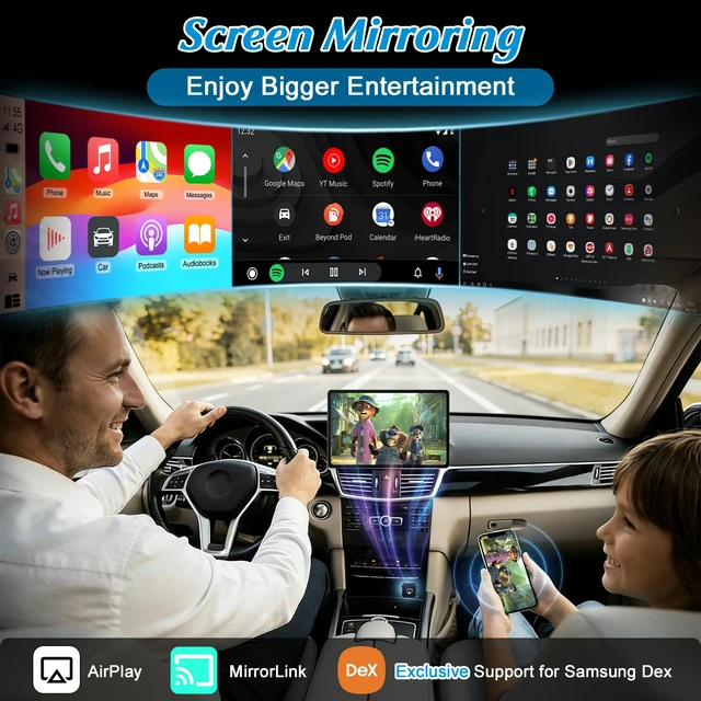 Alt view image 2 of 7 - 4 in 1 Wireless CarPlay Adapter - 2027 Upgraded Screen Mirroring Adapter for Apple CarPlay & Android Auto & AirPlay & MirrorLink, Screen Mirror Dongle for Car, Plug & Play, Come with Type-C Extension